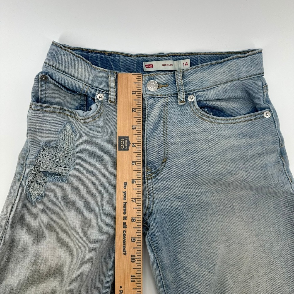 Levi's Wide Leg Jeans Girls 14 Reg Light Blue Denim High Rise Stretch Distressed - Picture 8 of 10